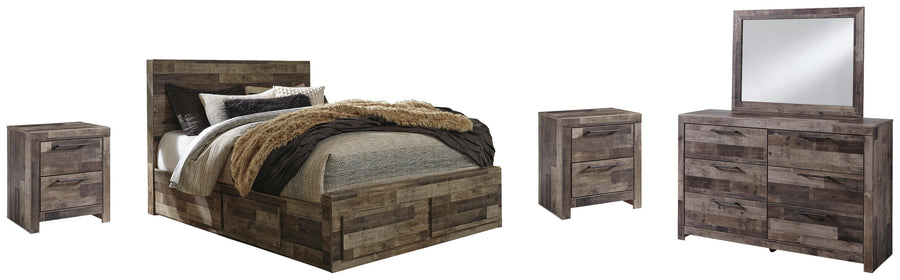 Kensley Panel Bed with 4 Storage Drawers with Mirrored Dresser and 2 Nightstands