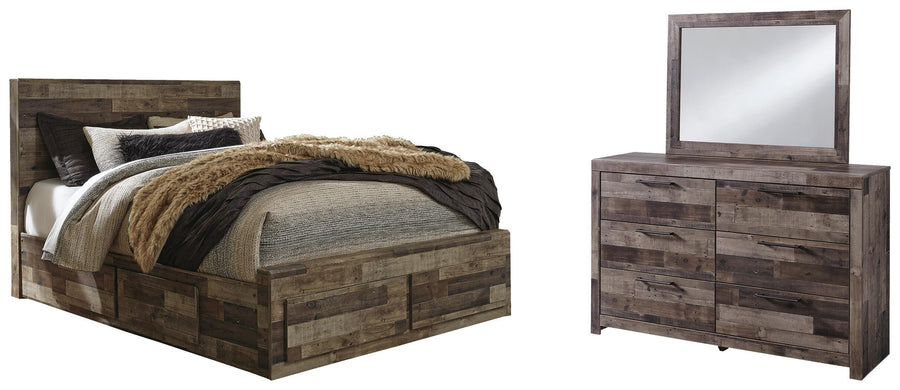 Kensley Panel Bed with 4 Storage Drawers with Mirrored Dresser