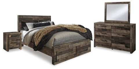 Kensley Panel Bed with 2 Storage Drawers with Mirrored Dresser and Nightstand