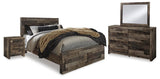 Kensley Panel Bed with 2 Storage Drawers with Mirrored Dresser and Nightstand