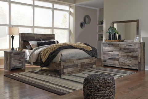 Kensley Panel Bed with 2 Storage Drawers with Mirrored Dresser and Nightstand