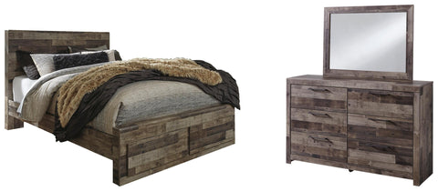 Kensley Panel Bed with 2 Storage Drawers with Mirrored Dresser