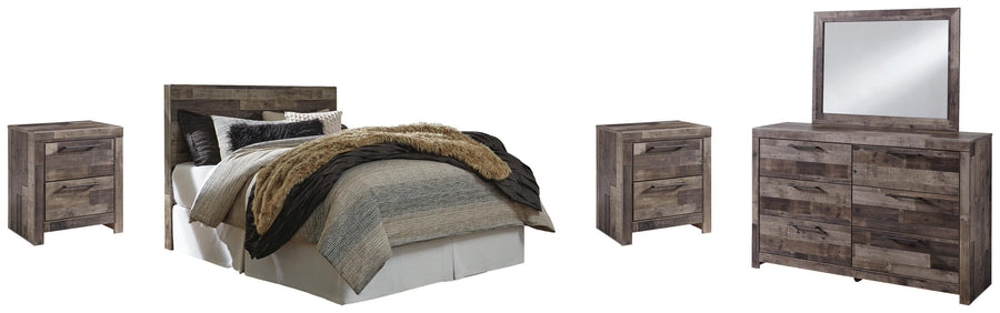 Kensley Panel Headboard with Mirrored Dresser and 2 Nightstands