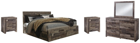 Kensley Panel Bed with 4 Storage Drawers with Mirrored Dresser and 2 Nightstands