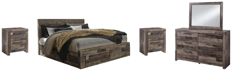 Kensley Panel Bed with 6 Storage Drawers with Mirrored Dresser and 2 Nightstands