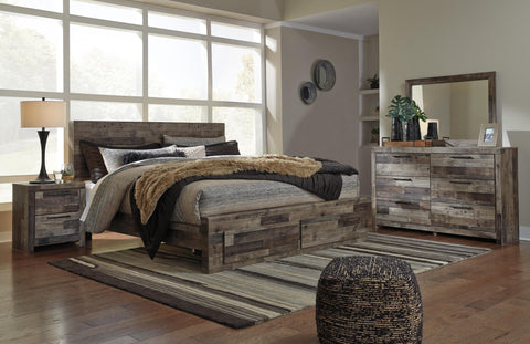 Kensley Panel Bed with 2 Storage Drawers with Mirrored Dresser and Nightstand