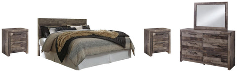 Kensley Panel Headboard with Mirrored Dresser and 2 Nightstands