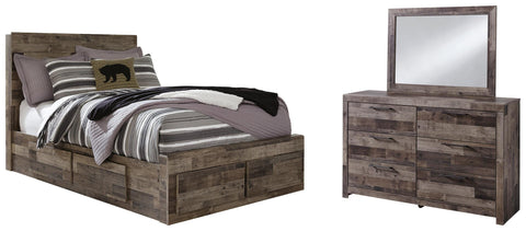 Kensley Panel Bed with 6 Storage Drawers with Mirrored Dresser