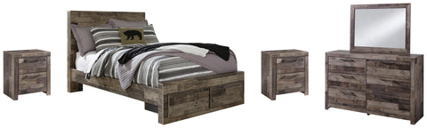 Kensley Panel Bed with 2 Storage Drawers with Mirrored Dresser and 2 Nightstands