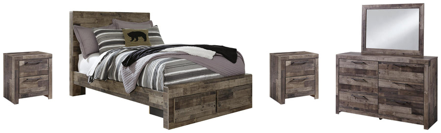 Kensley Panel Bed with 2 Storage Drawers with Mirrored Dresser and 2 Nightstands