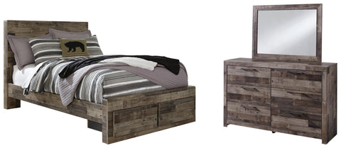 Kensley Panel Bed with 2 Storage Drawers with Mirrored Dresser