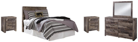 Kensley Panel Headboard with Mirrored Dresser and 2 Nightstands