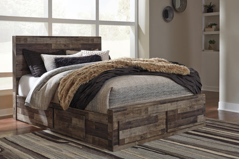 Kensley Panel Bed with 6 Storage Drawers with Mirrored Dresser