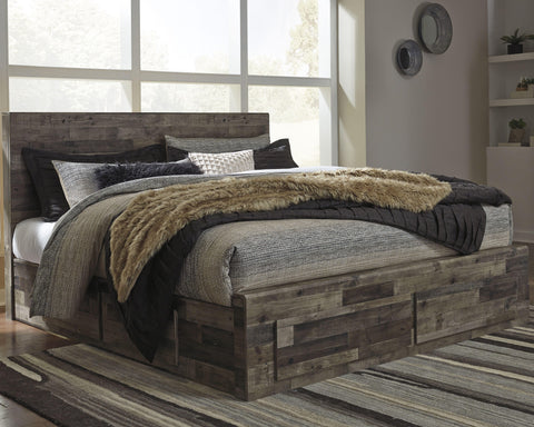 Kensley Panel Bed with 4 Storage Drawers with Mirrored Dresser and 2 Nightstands