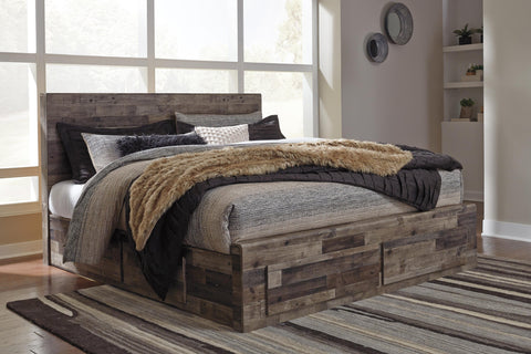 Kensley Panel Bed with 6 Storage Drawers with Mirrored Dresser and 2 Nightstands
