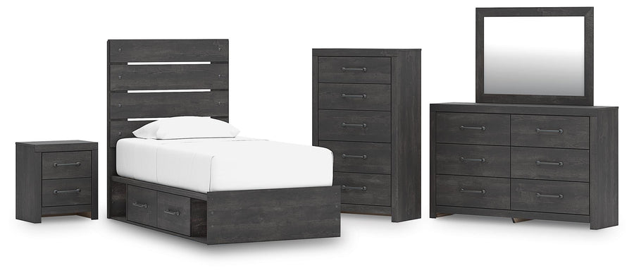 Hollivern Panel Bed with Storage. Dresser, Mirror, Chest and Nightstand