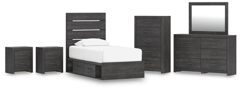 Hollivern Panel Bed with Storage, Dresser, Mirror, Chest and 2 Nightstands