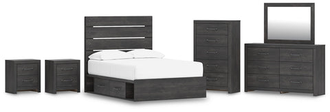 Hollivern Panel Bed with Storage, Dresser, Mirror, Chest and 2 Nightstands