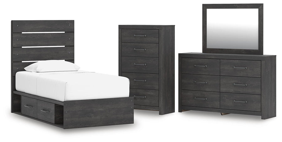 Hollivern Panel Bed with Storage, Dresser, Mirror and Chest