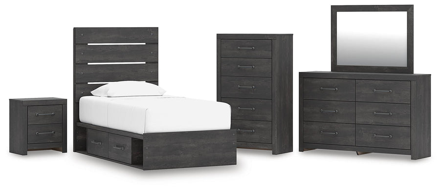 Hollivern Panel Bed with Storage. Dresser, Mirror, Chest and Nightstand