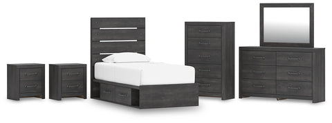 Hollivern Panel Storage Bed, Dresser, Mirror, Chest and 2 Nightstands