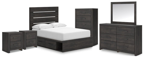 Hollivern Panel Storage Bed, Dresser, Mirror, Chest and 2 Nightstands