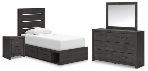 Hollivern Panel Bed with Storage. Dresser, Mirror and Nightstand