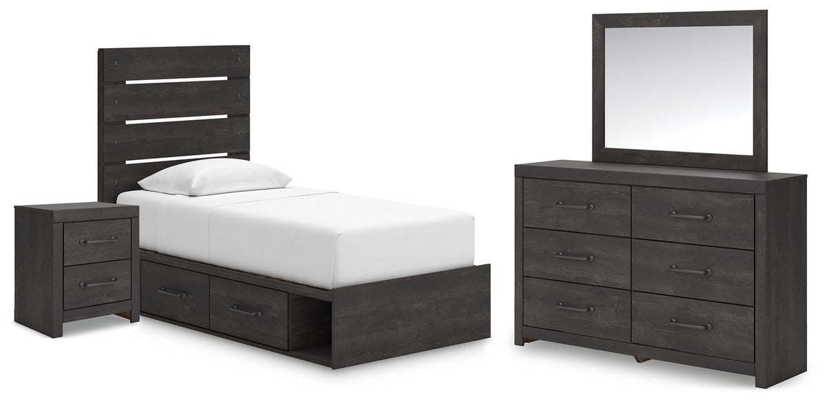 Hollivern Panel Bed with Storage. Dresser, Mirror and Nightstand