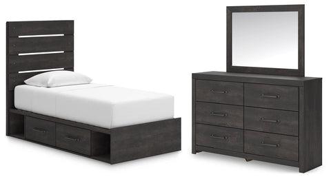 Hollivern Panel Bed with Storage, Dresser and Mirror