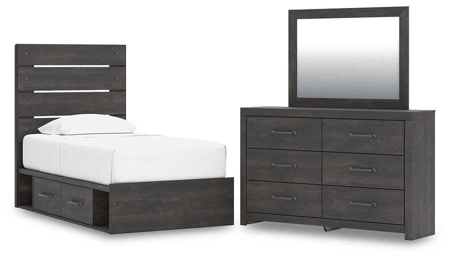 Hollivern Panel Bed with Storage, Dresser and Mirror