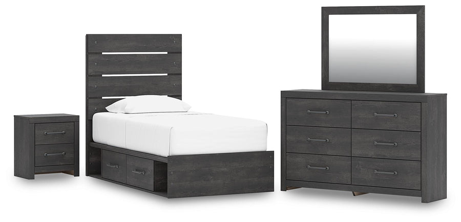Hollivern Panel Bed with Storage. Dresser, Mirror and Nightstand