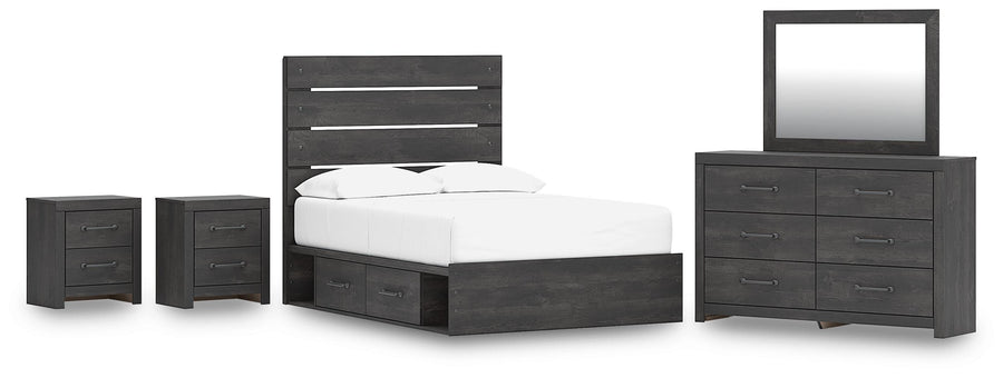 Hollivern Panel Storage Bed, Dresser, Mirror and 2 Nightstands