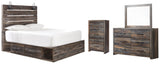 Drystan Panel Bed with 2 Storage Drawers with Mirrored Dresser and Chest