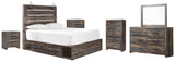 Drystan Panel Bed with 2 Storage Drawers with Mirrored Dresser, Chest and 2 Nightstands