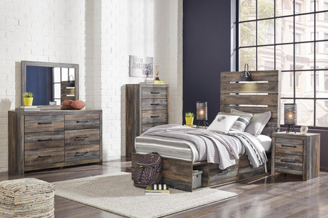 Drystan Panel Headboard with Mirrored Dresser, Chest and Nightstand