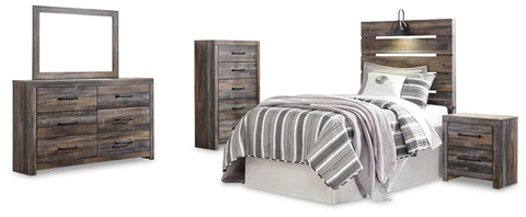 Drystan Panel Headboard with Mirrored Dresser, Chest and Nightstand