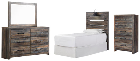 Drystan Panel Headboard with Mirrored Dresser and Chest