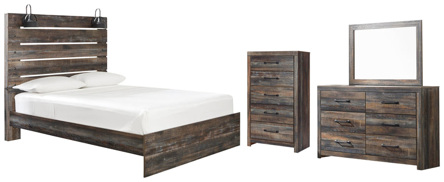Drystan Panel Bed with Mirrored Dresser and Chest