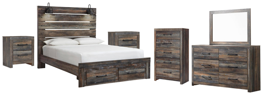 Drystan Panel Storage Bed, Dresser, Mirror, Chest and 2 Nightstands