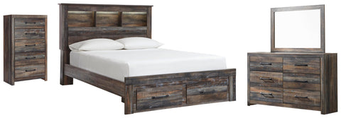 Drystan Bookcase Bed with 2 Storage Drawers with Mirrored Dresser and Chest