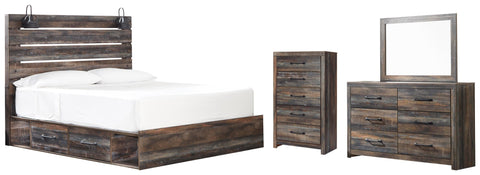 Drystan Panel Bed with 4 Storage Drawers, Dresser, Mirror and Chest