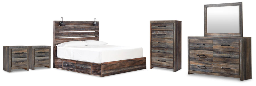 Drystan Panel Bed with Storage, Dresser, Mirror, Chest and 2 Nightstands
