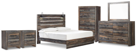 Drystan Panel Bed, Dresser, Mirror, Chest and 2 Nightstands