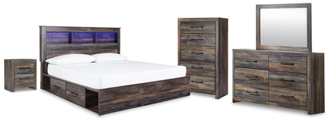 Drystan Bookcase Bed with 2 Storage Drawers, Dresser, Mirror, Chest and Nightstand