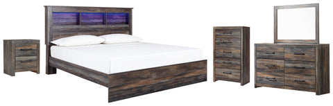 Drystan Bookcase Panel Bed, Dresser, Mirror Chest and Nightstand