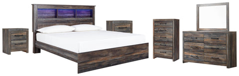 Drystan Bookcase Bed, Dresser, Mirror, Chest and 2 Nightstands