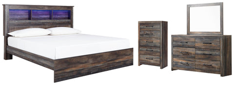 Drystan Bookcase Bed, Dresser, Mirror and Chest