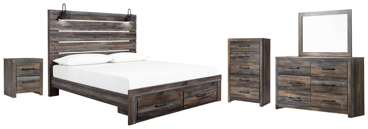 Drystan Panel Bed with Storage with Mirrored Dresser, Chest and Nightstand