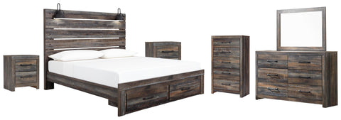 Drystan Panel Storage Bed, Dresser, Mirror, Chest and 2 Nightstands