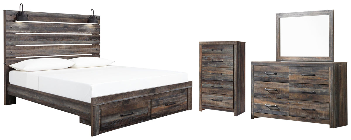Drystan Panel Bed with Storage with Mirrored Dresser and Chest